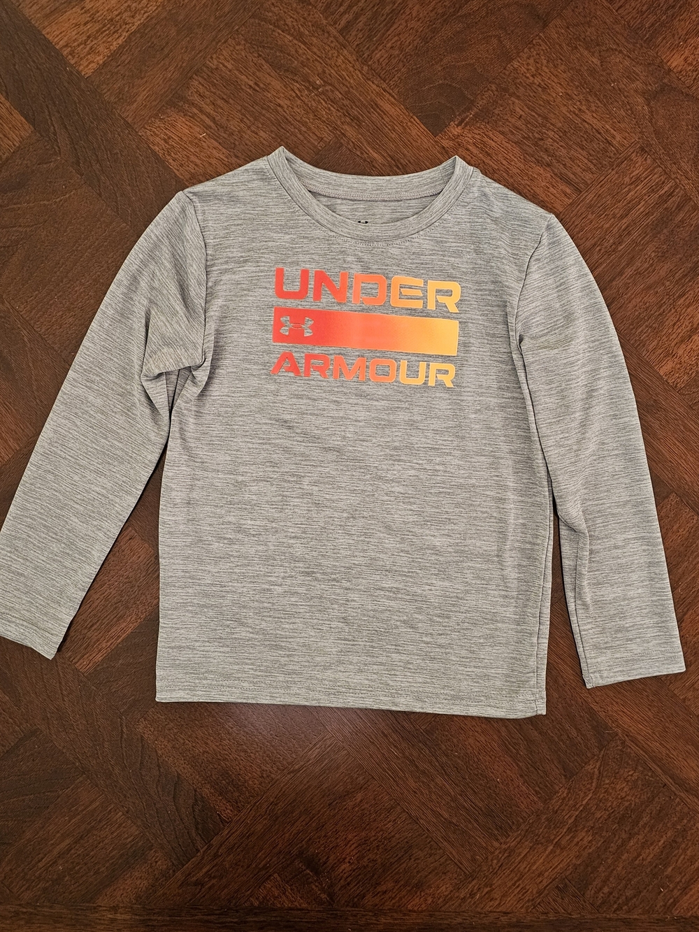Under Armour Boys Logo Twist Long Sleeve Shirt Gray Orange Size 6